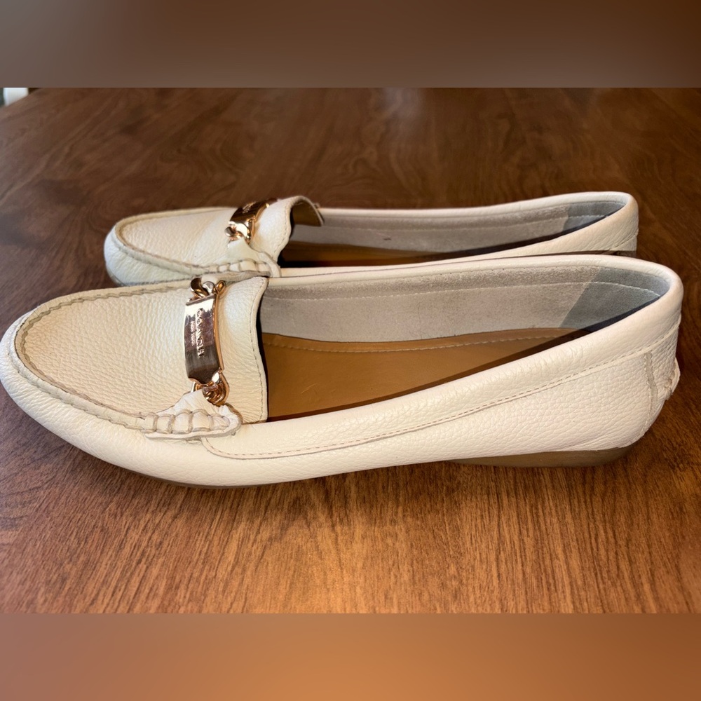 Coach White Leather Women's Driving Loafers with Gold-Tone Bit - Picture 3 of 5